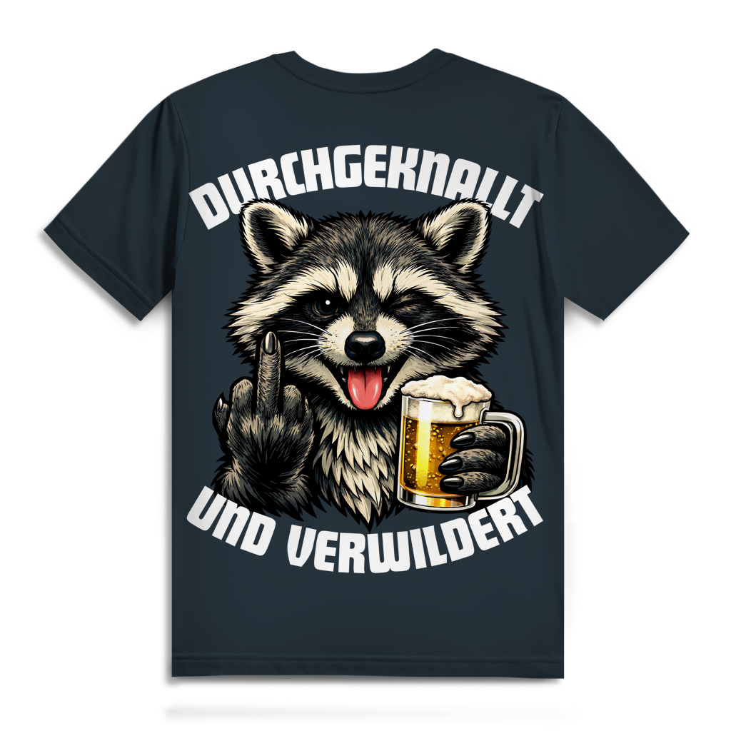 Durchgeknallt und verwildert Bier Mittelfinger Waschbär - Herren Premium Bio T-Shirt Dark Grey Solid