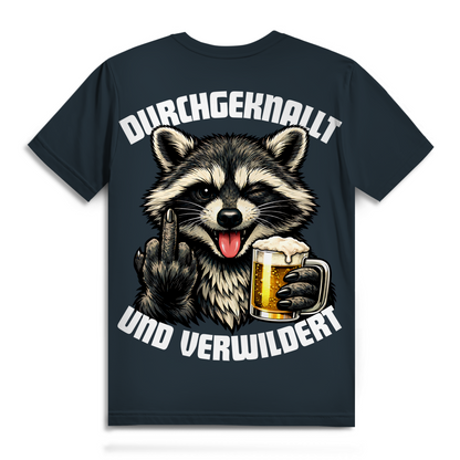 Durchgeknallt und verwildert Bier Mittelfinger Waschbär - Herren Premium Bio T-Shirt Dark Grey Solid