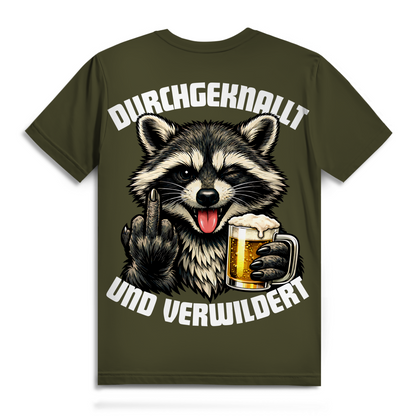 Durchgeknallt und verwildert Bier Mittelfinger Waschbär - Herren Premium Bio T-Shirt Khaki
