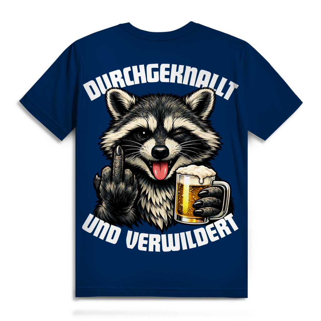 Durchgeknallt und verwildert Bier Mittelfinger Waschbär - Herren Premium Bio T-Shirt Navy