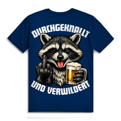 Durchgeknallt und verwildert Bier Mittelfinger Waschbär - Herren Premium Bio T-Shirt Navy