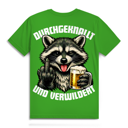 Durchgeknallt und verwildert Bier Mittelfinger Waschbär - Herren Premium Bio T-Shirt Real Green