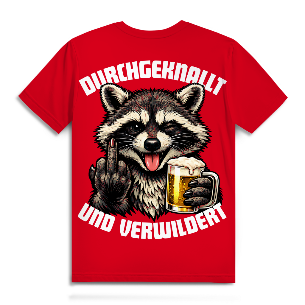 Durchgeknallt und verwildert Bier Mittelfinger Waschbär - Herren Premium Bio T-Shirt Red