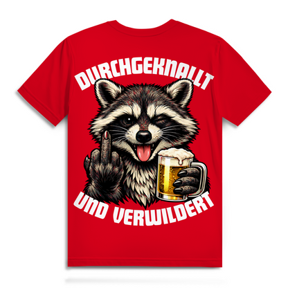 Durchgeknallt und verwildert Bier Mittelfinger Waschbär - Herren Premium Bio T-Shirt Red