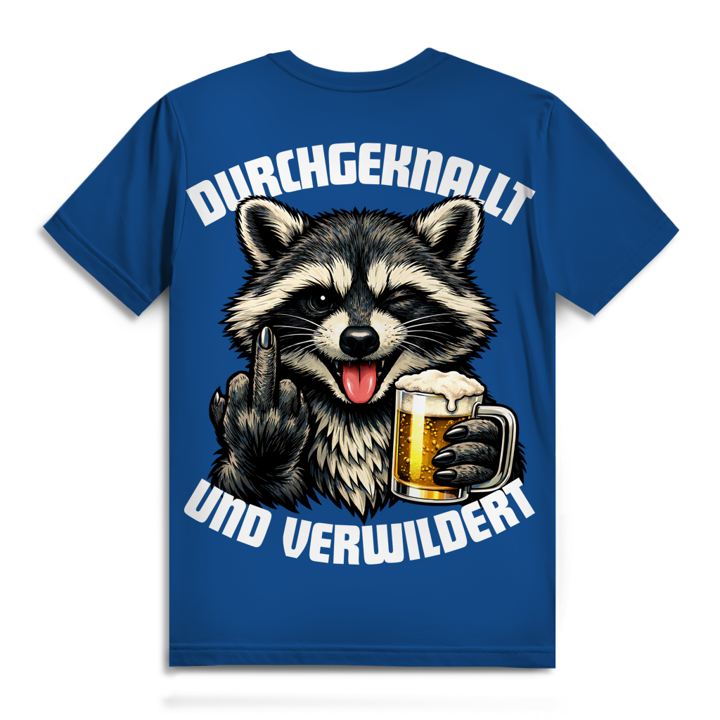 Durchgeknallt und verwildert Bier Mittelfinger Waschbär - Herren Premium Bio T-Shirt Royal Blue