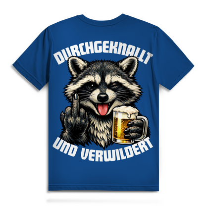 Durchgeknallt und verwildert Bier Mittelfinger Waschbär - Herren Premium Bio T-Shirt Royal Blue