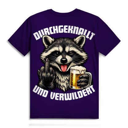 Durchgeknallt und verwildert Bier Mittelfinger Waschbär - Herren Premium Bio T-Shirt Urban Purple