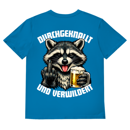 Durchgeknallt und verwildert Bier Mittelfinger Waschbär - Herren V-Neck T-Shirt
