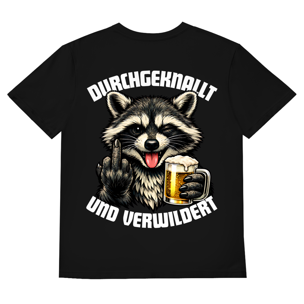 Durchgeknallt und verwildert Bier Mittelfinger Waschbär - Herren V-Neck T-Shirt