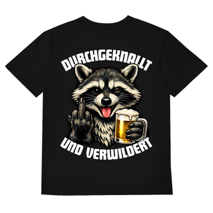 Durchgeknallt und verwildert Bier Mittelfinger Waschbär - Herren V-Neck T-Shirt