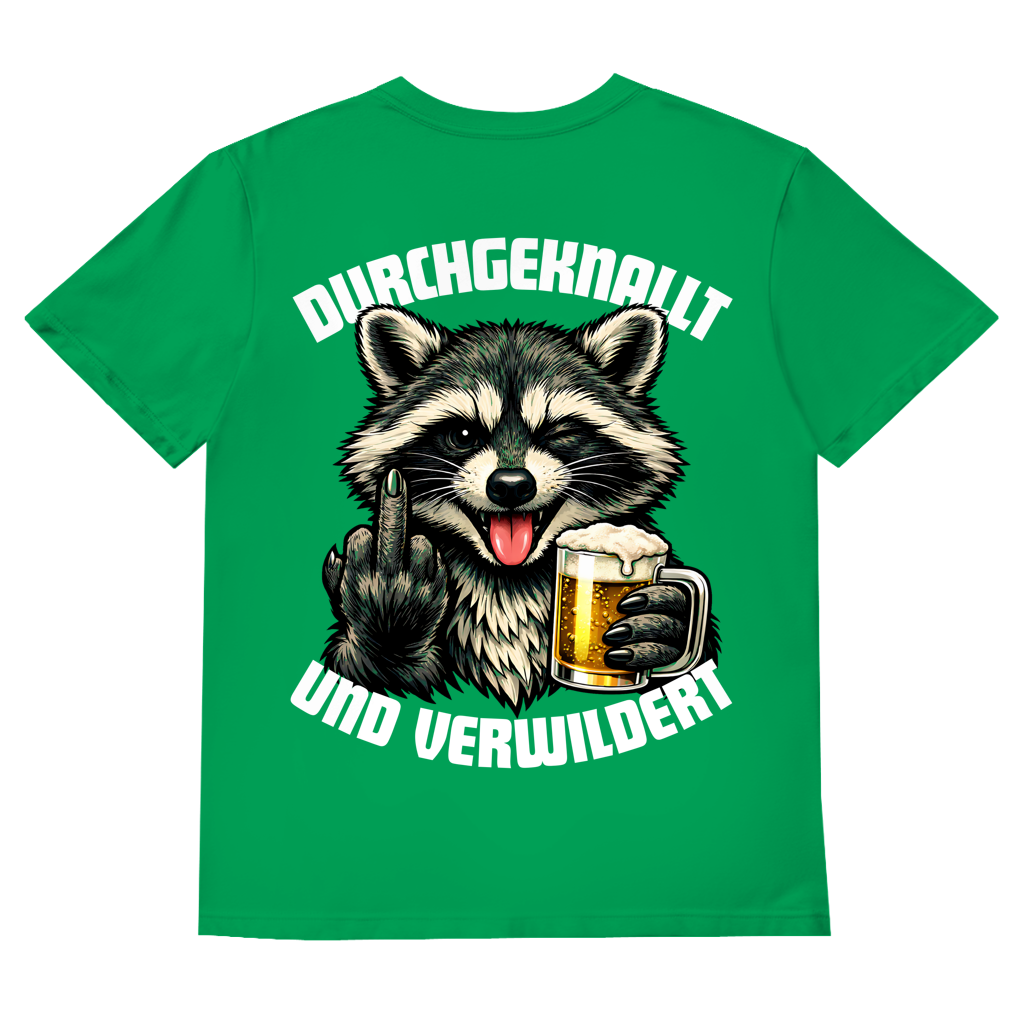 Durchgeknallt und verwildert Bier Mittelfinger Waschbär - Herren V-Neck T-Shirt