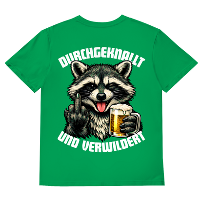 Durchgeknallt und verwildert Bier Mittelfinger Waschbär - Herren V-Neck T-Shirt