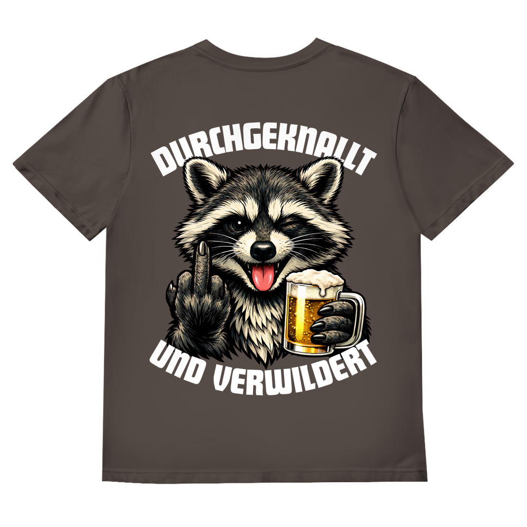 Durchgeknallt und verwildert Bier Mittelfinger Waschbär - Herren V-Neck T-Shirt