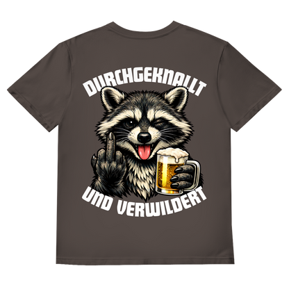 Durchgeknallt und verwildert Bier Mittelfinger Waschbär - Herren V-Neck T-Shirt