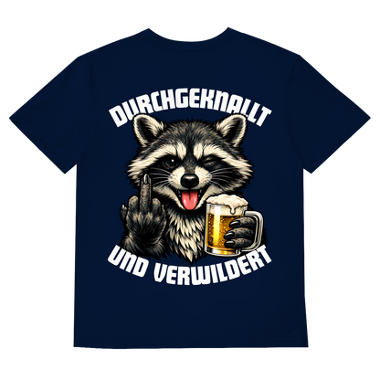 Durchgeknallt und verwildert Bier Mittelfinger Waschbär - Herren V-Neck T-Shirt