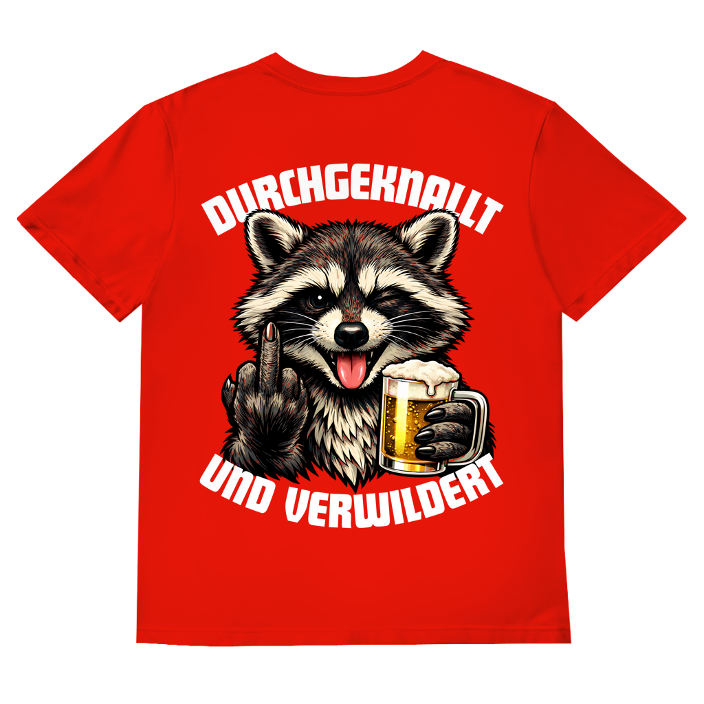Durchgeknallt und verwildert Bier Mittelfinger Waschbär - Herren V-Neck T-Shirt