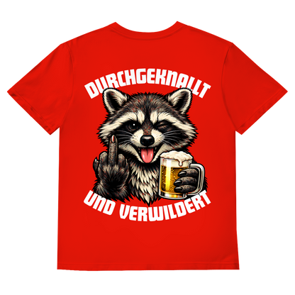 Durchgeknallt und verwildert Bier Mittelfinger Waschbär - Herren V-Neck T-Shirt