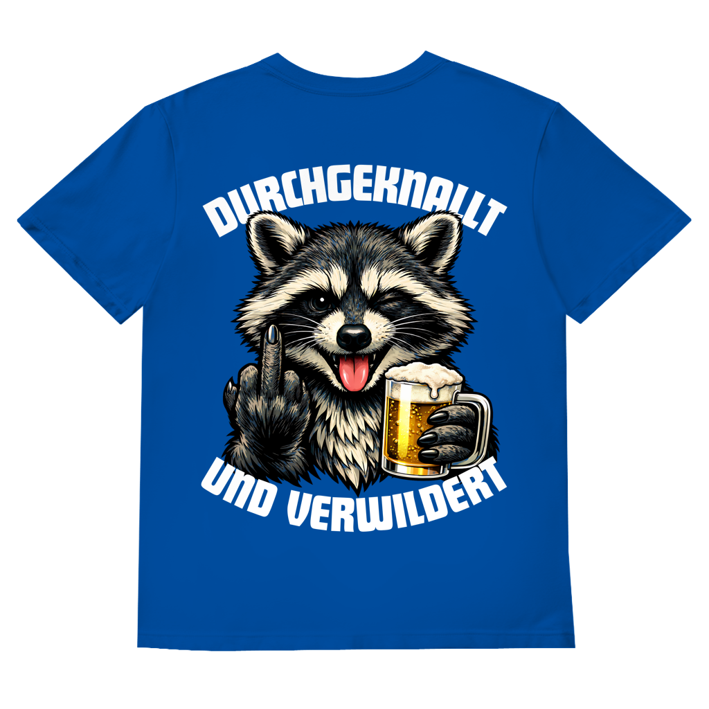 Durchgeknallt und verwildert Bier Mittelfinger Waschbär - Herren V-Neck T-Shirt