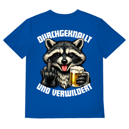 Durchgeknallt und verwildert Bier Mittelfinger Waschbär - Herren V-Neck T-Shirt