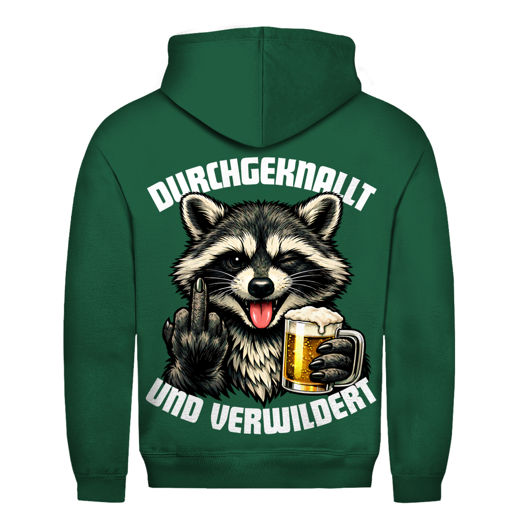 Durchgeknallt und verwildert Bier Mittelfinger Waschbär - Herren Hoodie Bottle Green