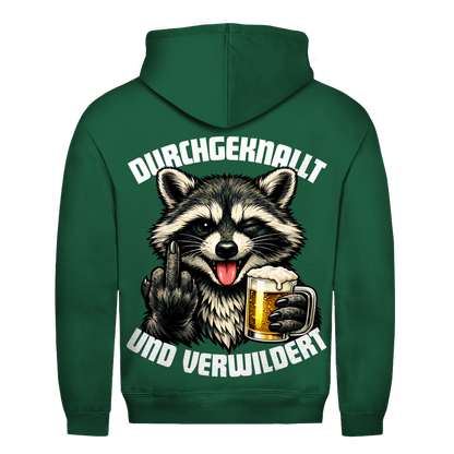 Durchgeknallt und verwildert Bier Mittelfinger Waschbär - Herren Hoodie Bottle Green