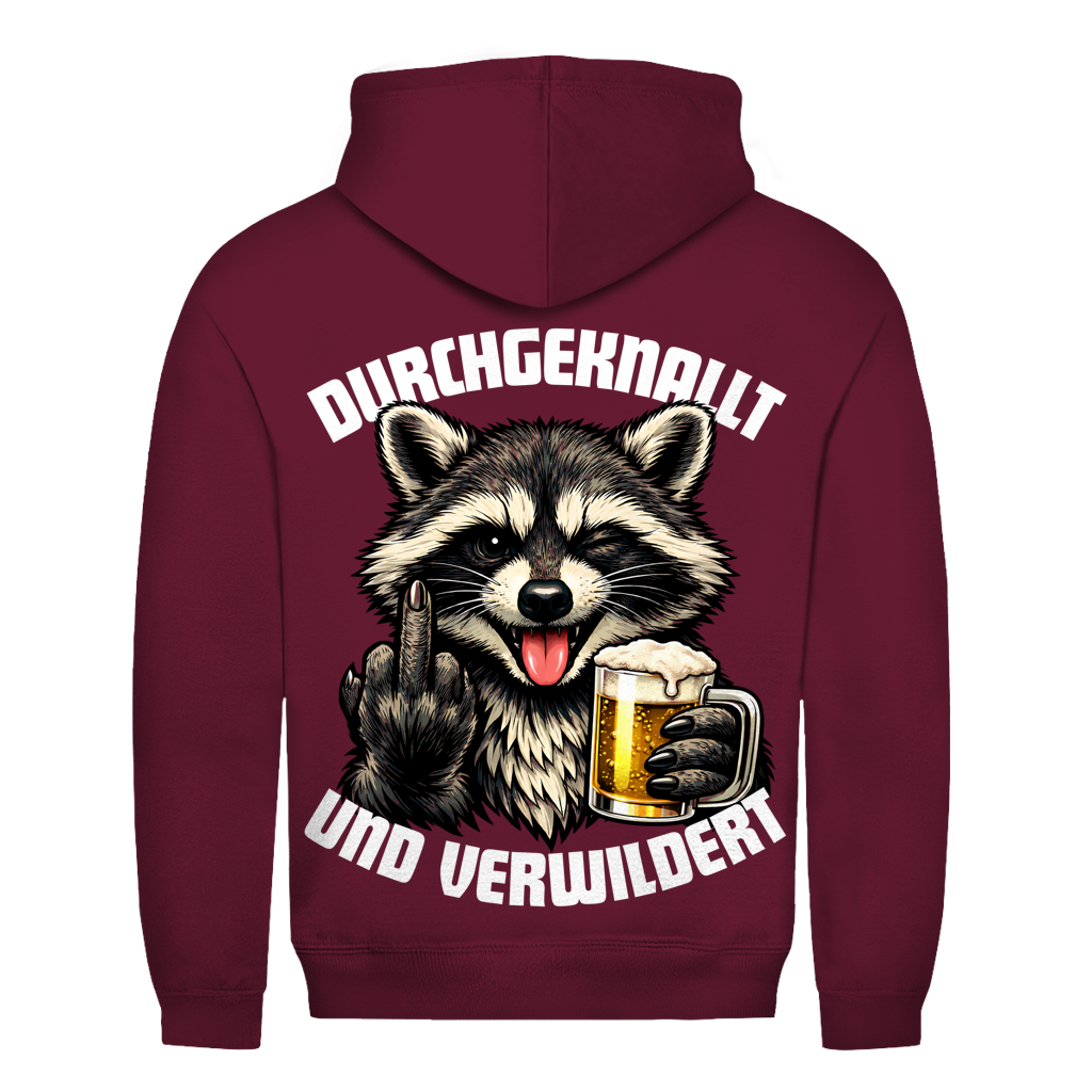 Durchgeknallt und verwildert Bier Mittelfinger Waschbär - Herren Hoodie Burgundy