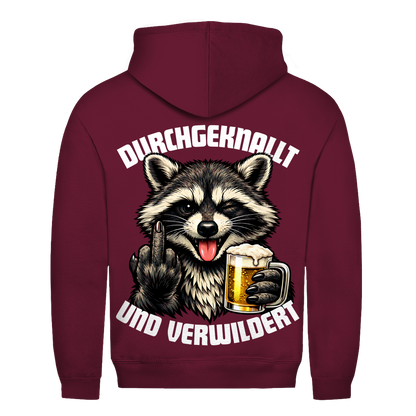 Durchgeknallt und verwildert Bier Mittelfinger Waschbär - Herren Hoodie Burgundy