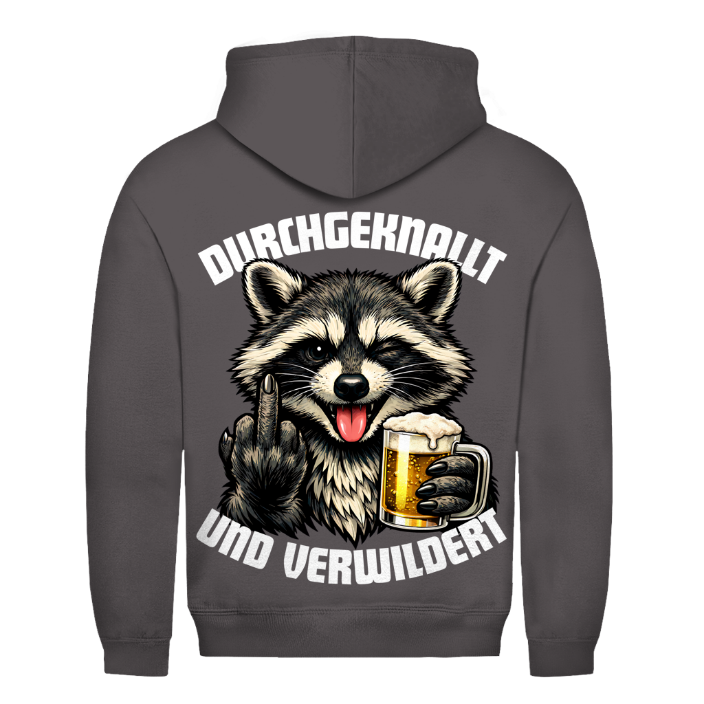 Durchgeknallt und verwildert Bier Mittelfinger Waschbär - Herren Hoodie Charcoal (Heather)
