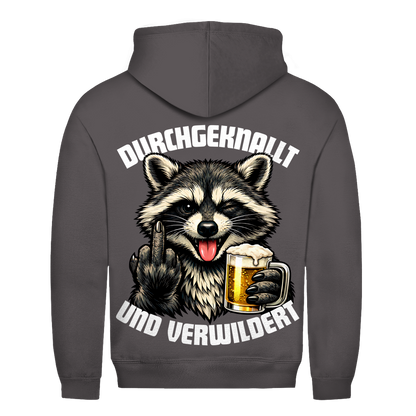 Durchgeknallt und verwildert Bier Mittelfinger Waschbär - Herren Hoodie Charcoal (Heather)