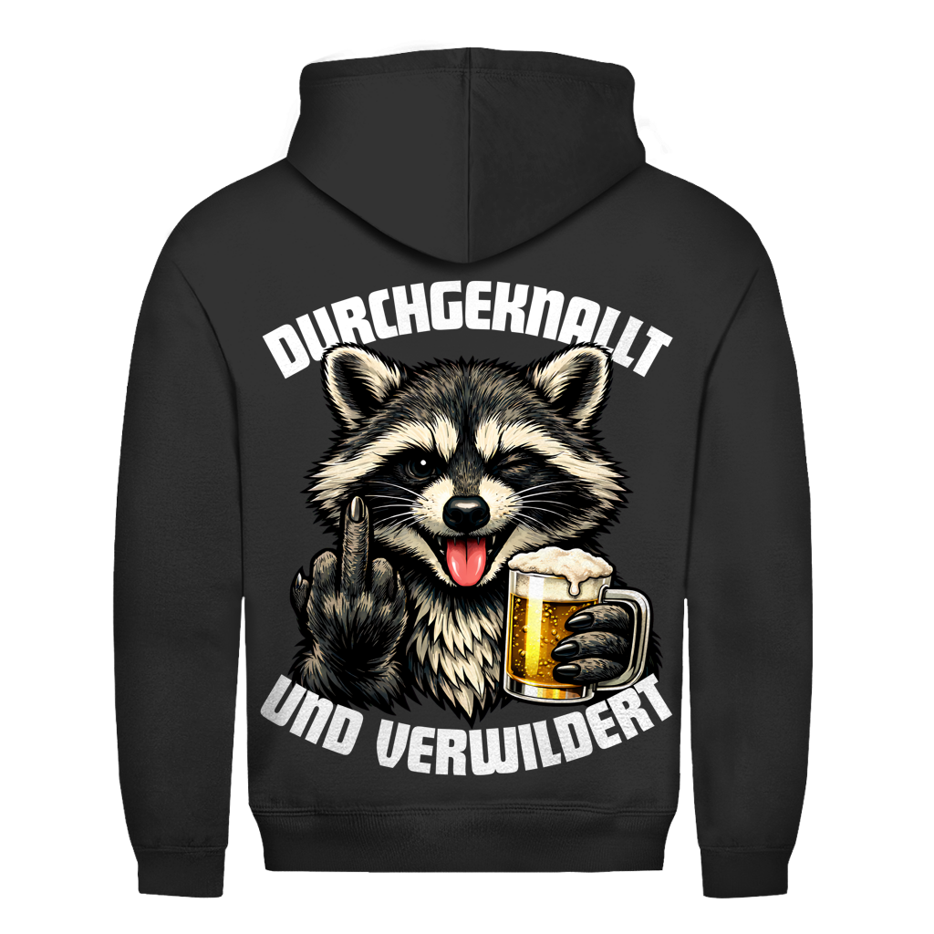 Durchgeknallt und verwildert Bier Mittelfinger Waschbär - Herren Hoodie Jet Black