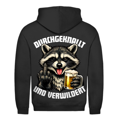 Durchgeknallt und verwildert Bier Mittelfinger Waschbär - Herren Hoodie Jet Black