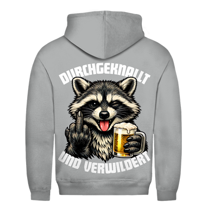Durchgeknallt und verwildert Bier Mittelfinger Waschbär - Herren Hoodie Heather Grey
