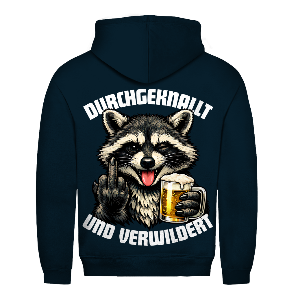 Durchgeknallt und verwildert Bier Mittelfinger Waschbär - Herren Hoodie New French Navy