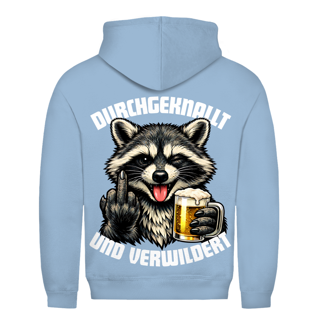Durchgeknallt und verwildert Bier Mittelfinger Waschbär - Herren Hoodie Sky Blue