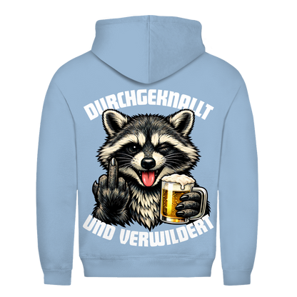 Durchgeknallt und verwildert Bier Mittelfinger Waschbär - Herren Hoodie Sky Blue