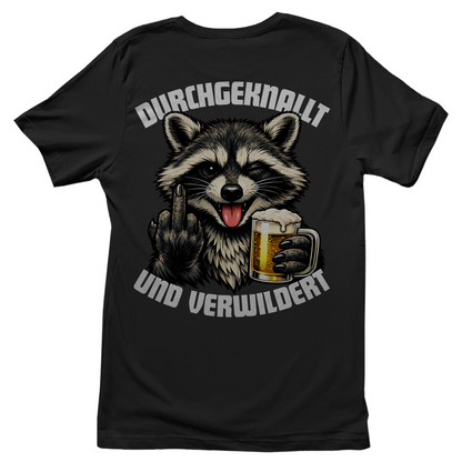 Durchgeknallt und verwildert Bier Mittelfinger Waschbär - Damen T-Shirt Black