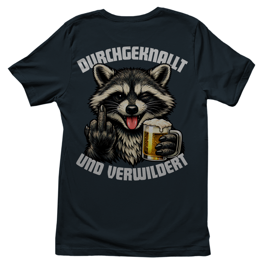 Durchgeknallt und verwildert Bier Mittelfinger Waschbär - Damen T-Shirt Dark Grey Solid
