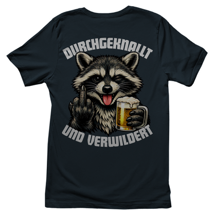 Durchgeknallt und verwildert Bier Mittelfinger Waschbär - Damen T-Shirt Dark Grey Solid