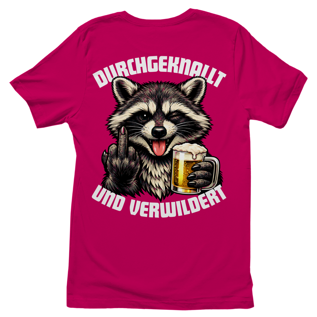 Durchgeknallt und verwildert Bier Mittelfinger Waschbär - Damen T-Shirt Sorbet