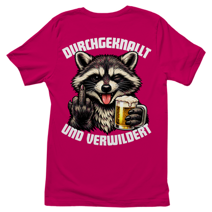 Durchgeknallt und verwildert Bier Mittelfinger Waschbär - Damen T-Shirt Sorbet