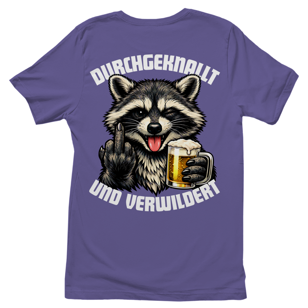 Durchgeknallt und verwildert Bier Mittelfinger Waschbär - Damen T-Shirt Millennial Lilac