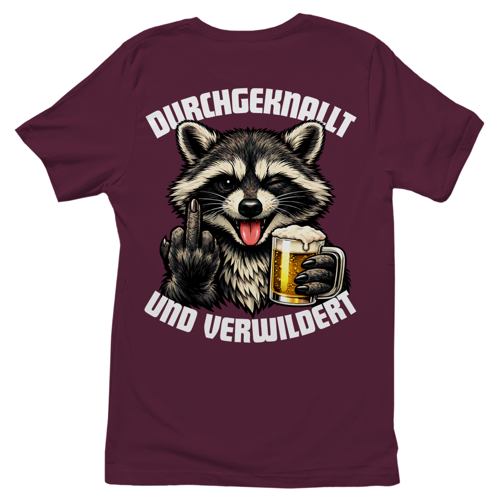Durchgeknallt und verwildert Bier Mittelfinger Waschbär - Damen T-Shirt Burgundy