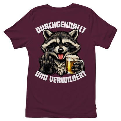 Durchgeknallt und verwildert Bier Mittelfinger Waschbär - Damen T-Shirt Burgundy