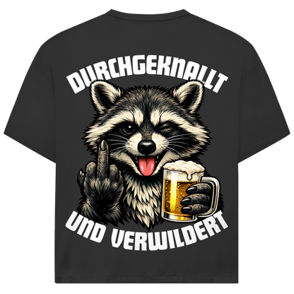 Durchgeknallt und verwildert Bier Mittelfinger Waschbär - Jack and Jones Oversize T-Shirt Black