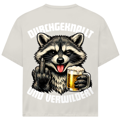 Durchgeknallt und verwildert Bier Mittelfinger Waschbär - Jack and Jones Oversize T-Shirt Egret