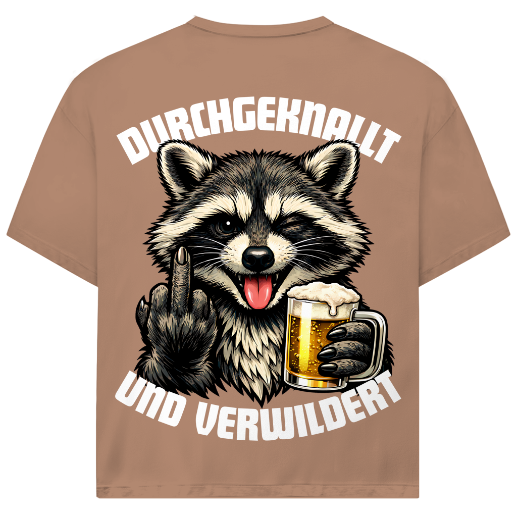 Durchgeknallt und verwildert Bier Mittelfinger Waschbär - Jack and Jones Oversize T-Shirt