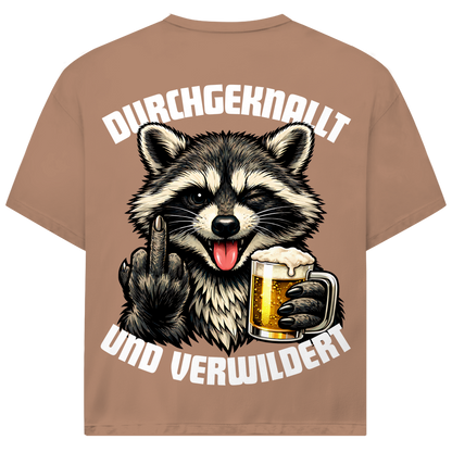 Durchgeknallt und verwildert Bier Mittelfinger Waschbär - Jack and Jones Oversize T-Shirt