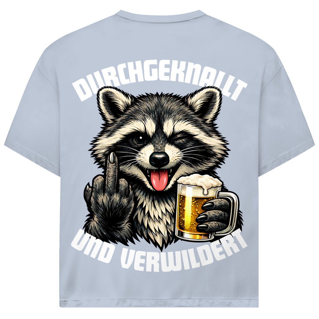 Durchgeknallt und verwildert Bier Mittelfinger Waschbär - Jack and Jones Oversize T-Shirt