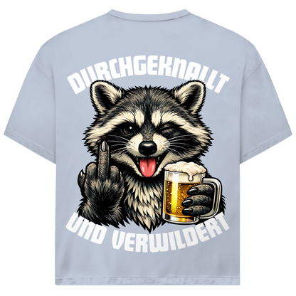 Durchgeknallt und verwildert Bier Mittelfinger Waschbär - Jack and Jones Oversize T-Shirt