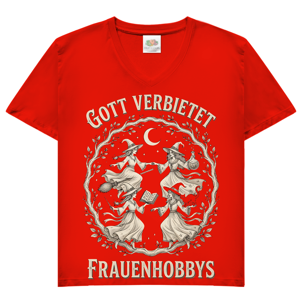 Gott verbietet Frauenhobbys Hexen - Damen V-Neck T-Shirt Red